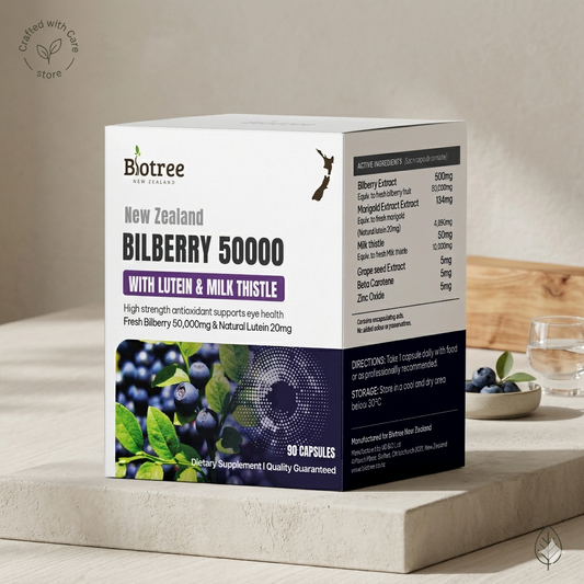 Biotree NZ Bilberry 50,000 Max – Eye & Liver Support  – with Lutein, Milk Thistle & Zinc
